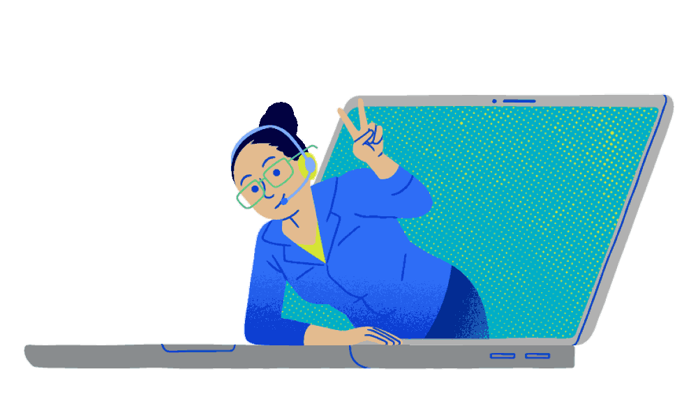 ilustracion de una mujer ofreciendo ayuda desde una laptop