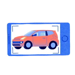 ilustracion de un celular que toma una fotografia de un auto